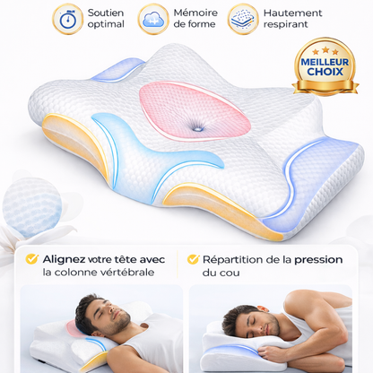 Oreiller Cervical Ergonomique en Mousse à Mémoire de Forme DreamLab™ - COUSSIN LAB
