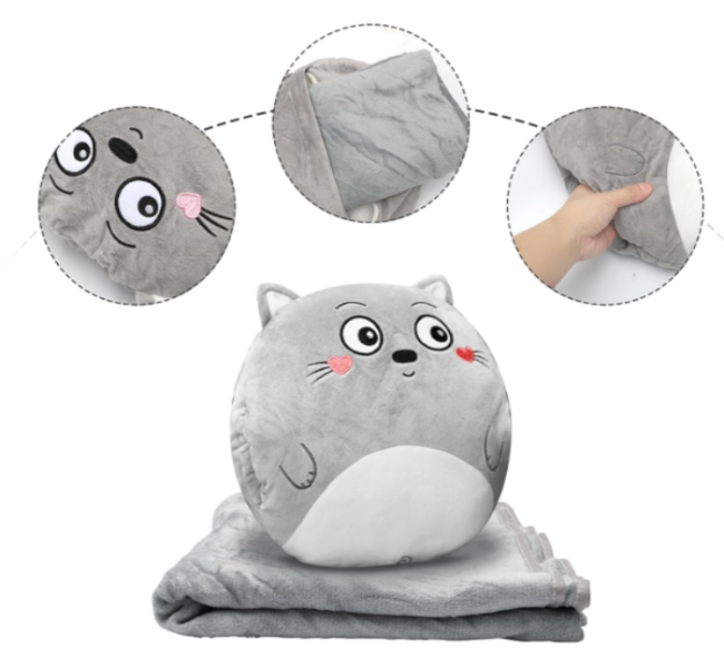 Coussin Peluche 3-en-1 | Chauffe main + Couverture GRATUITE !