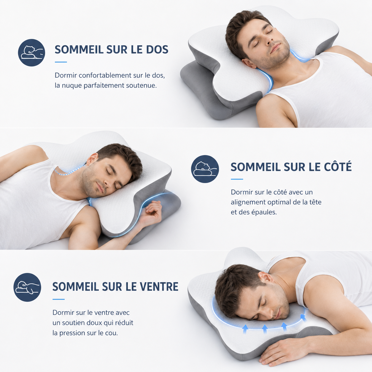 Oreiller Cervical Ergonomique en Mousse à Mémoire de Forme DreamLab™ - COUSSIN LAB