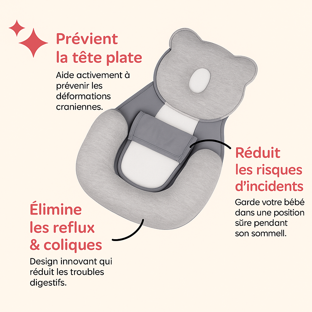 Coussin Bébé Multifonction Lunéa™– Anti-Reflux, Tête Plate, Allaitement