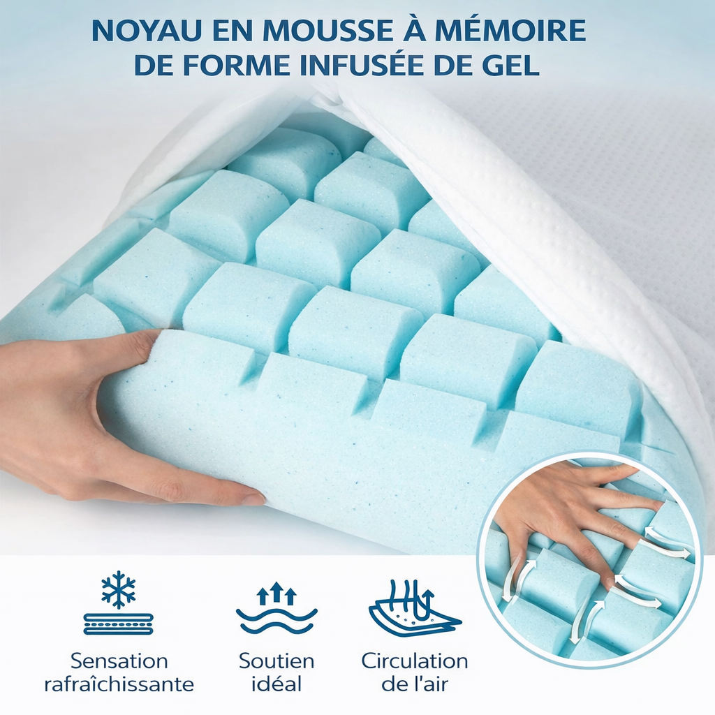 Oreiller Ergonomique en Mousse à Mémoire de Forme Gel Ajustable – NoctaLab™ - COUSSIN LAB