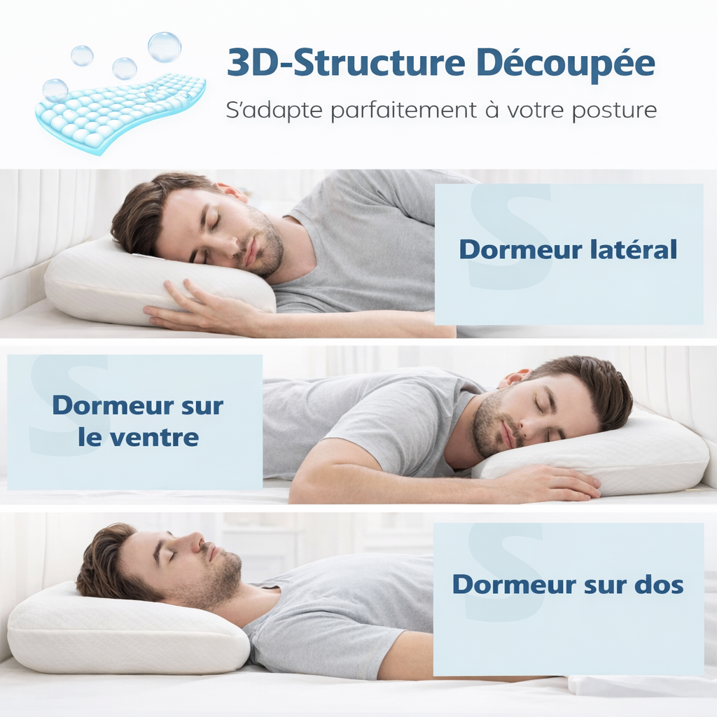 Oreiller Ergonomique en Mousse à Mémoire de Forme Gel Ajustable – NoctaLab™ - COUSSIN LAB