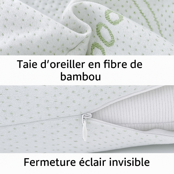 Coussin Bambou 100% Naturel à Mémoire de Forme - Soutien Cervical