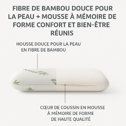 Coussin Bambou 100% Naturel à Mémoire de Forme - Soutien Cervical
