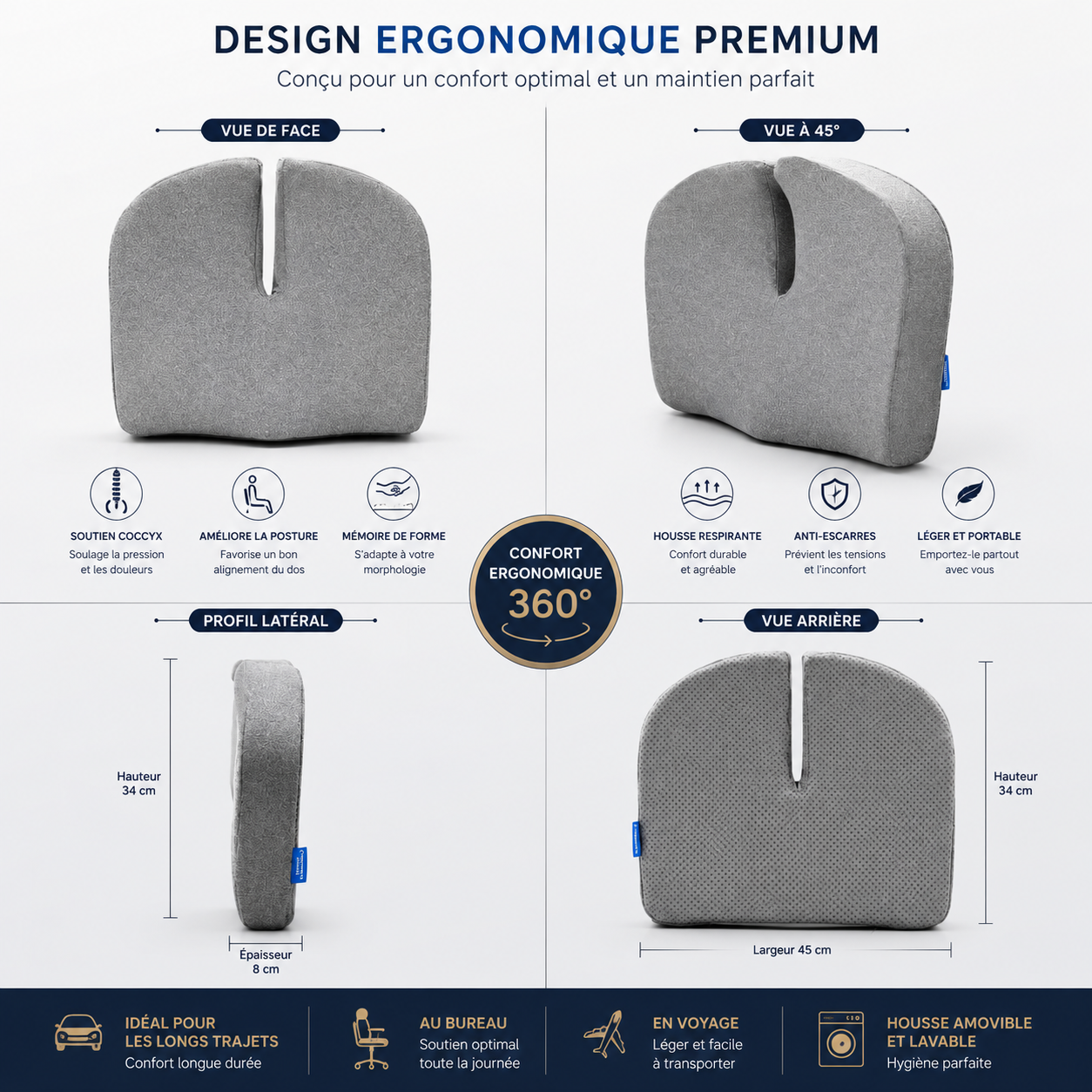 Coussin Lombaire Voiture Ergonomique – Confort Long Trajet