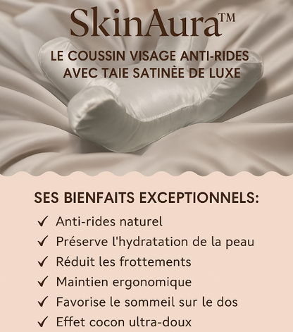 Coussin Visage Anti-Rides avec Taie Satinée de Luxe - SkinAura™