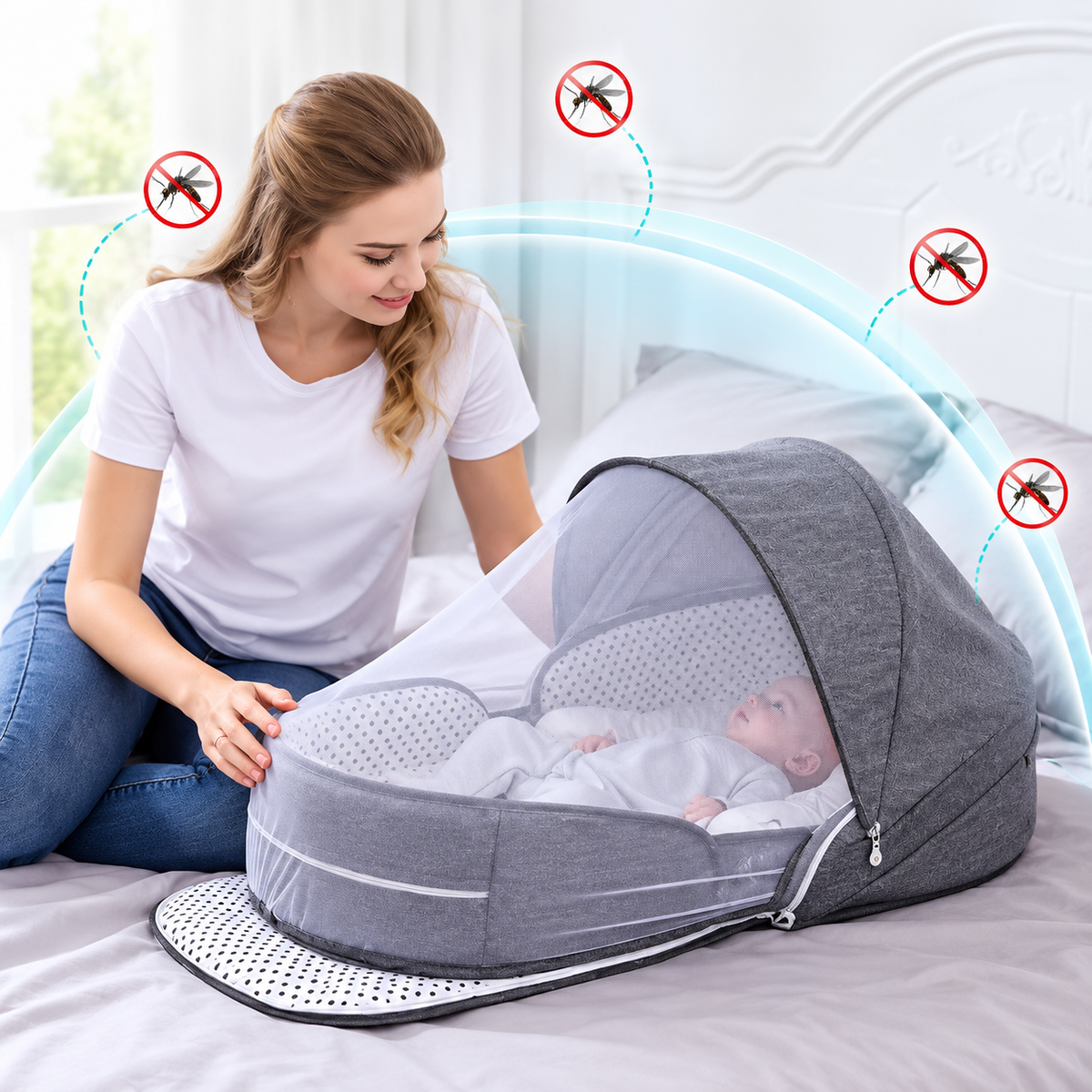 Couffin bébé portable avec moustiquaire – Lit de voyage pliable pour nouveau-né - COUSSIN LAB