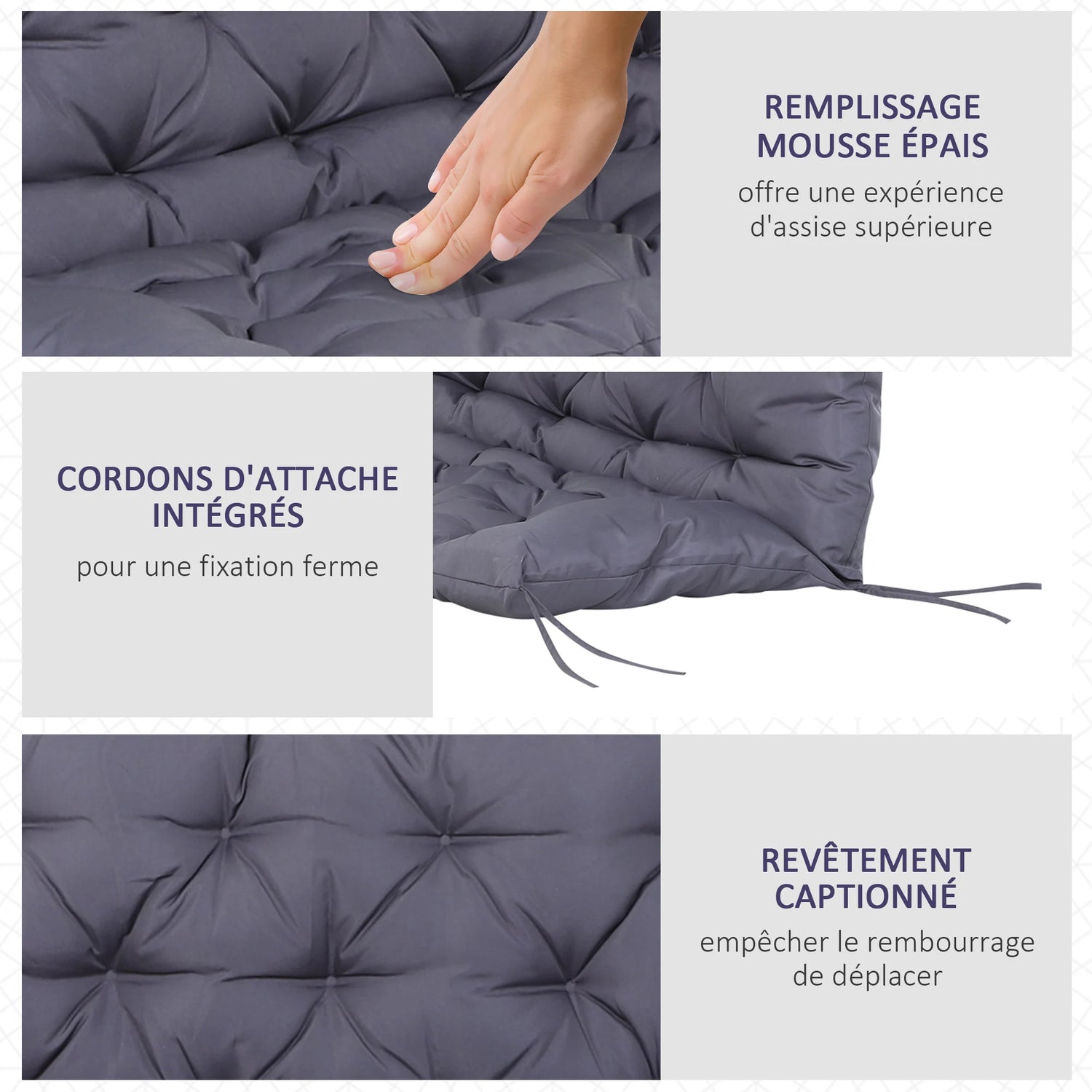 Outsunny Cushion mattress seat back for garden bench swing sofa 2 Places great comfort x 110x10 cm Gray - COUSSIN LAB