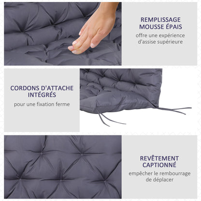 Outsunny Cushion mattress seat back for garden bench swing sofa 2 Places great comfort x 110x10 cm Gray - COUSSIN LAB