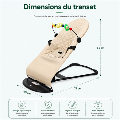 Transat & Balancelle Bébé Ergonomique – 3 Positions Réglables, Balancement Naturel et Barre à Jouets (0 à 3 Ans)