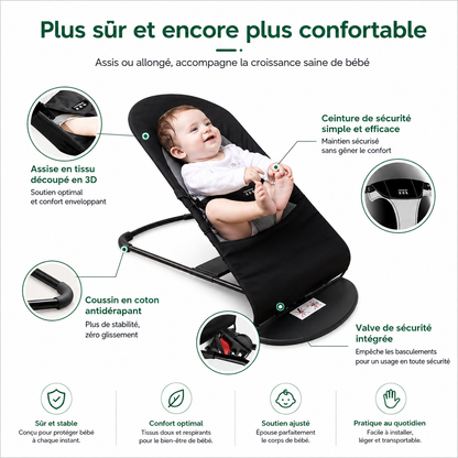Transat & Balancelle Bébé Ergonomique – 3 Positions Réglables, Balancement Naturel et Barre à Jouets (0 à 3 Ans)