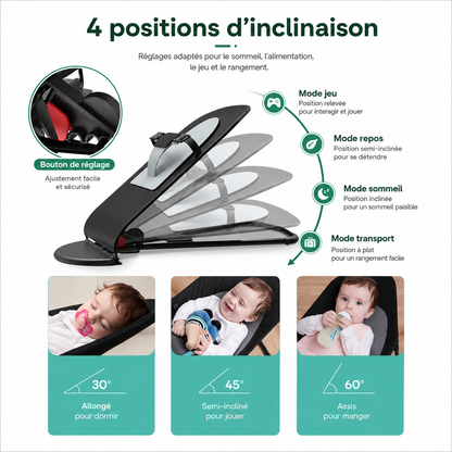 Transat & Balancelle Bébé Ergonomique – 3 Positions Réglables, Balancement Naturel et Barre à Jouets (0 à 3 Ans)
