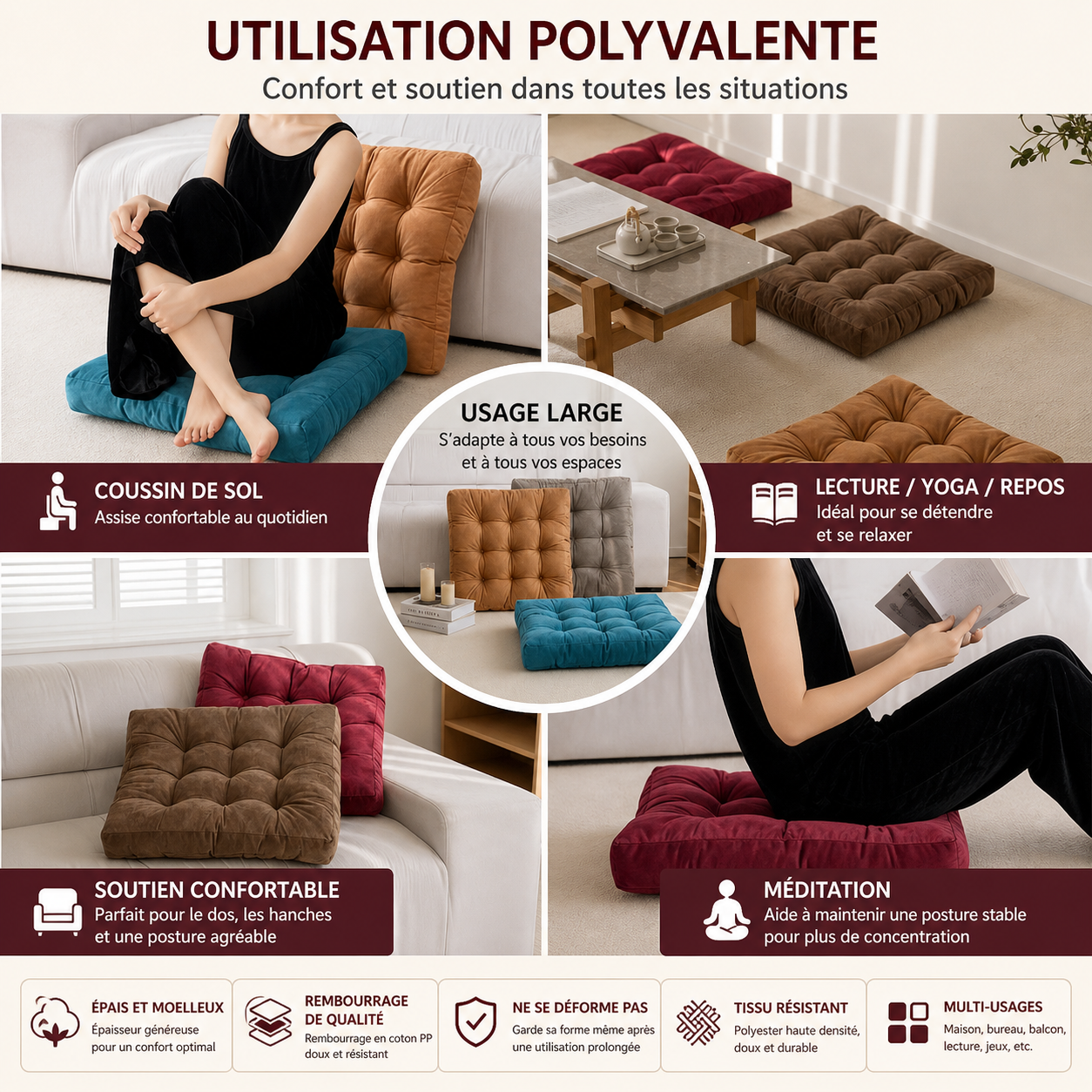 coussin de sol yoga meditation